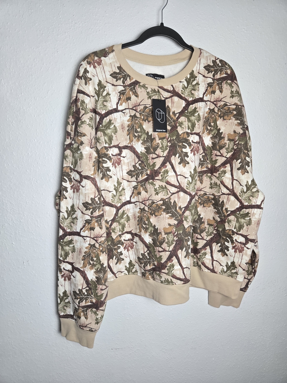 Original Use Beige Leaf Camo Crewneck Sweater NWT XL